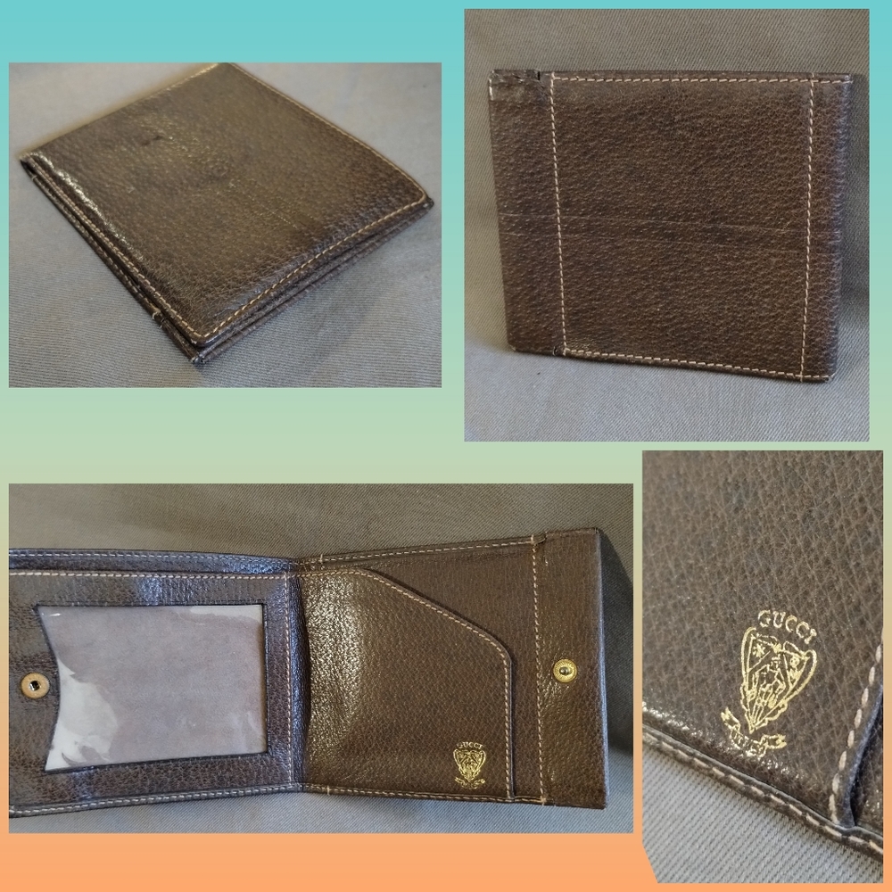 VINTAGE BROWN LEATHER MEN'S GUCCI BI-FOLD WALLET ~ SNAP CLOSURE ~ AUTHENTIC